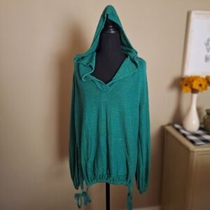 FREE PEOPLE linen blend coastal kelly green knit lightweight sweater sma…